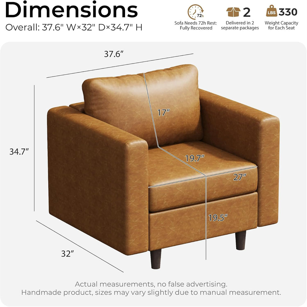 Faux Leather Accent Chair with Storage,Deep Seat,Wide Armrest,Brown