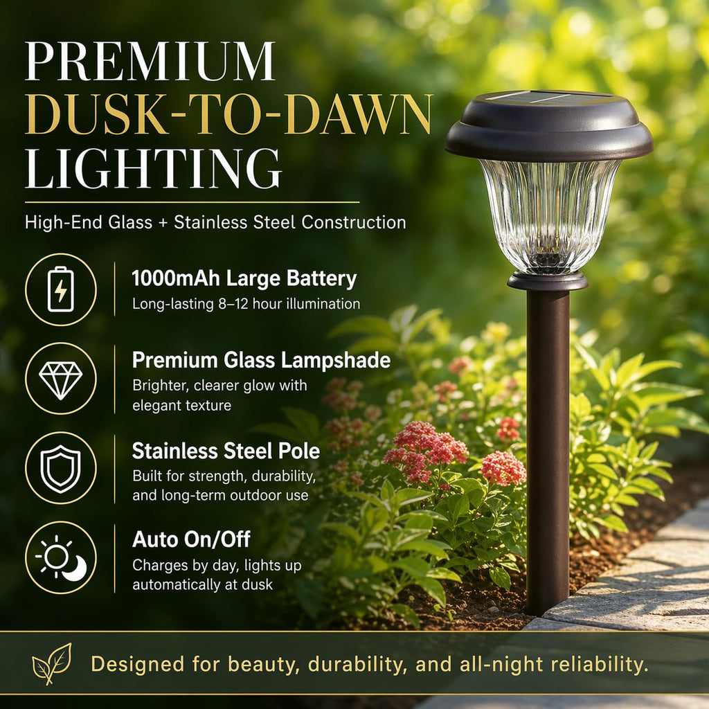8 Pack Solar Lights Outdoor Pathway, Stainless Steel Glass Solar Garden Lights, Auto On/Off Long-Lasting Waterproof