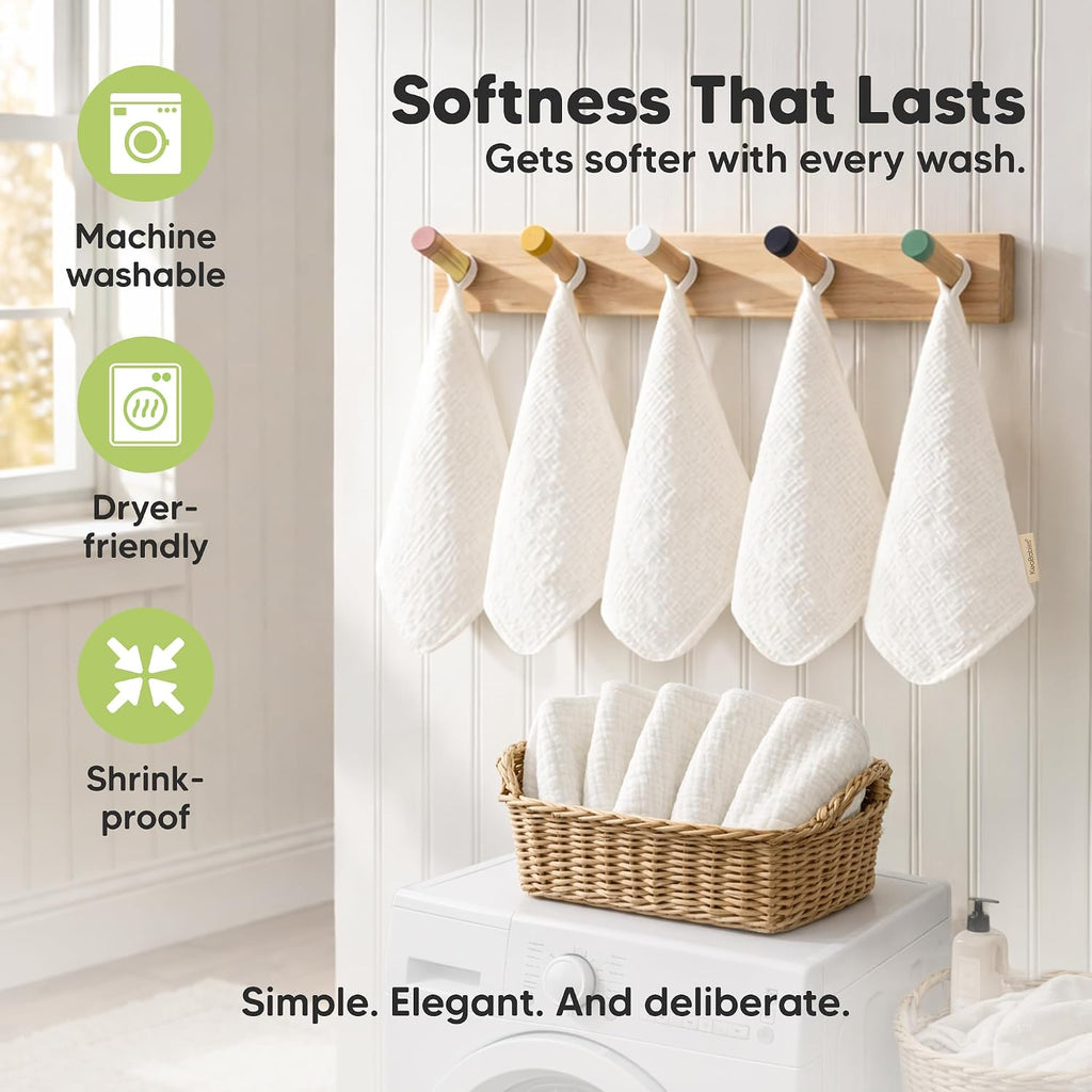 10pk Muslin Baby Washcloths for Newborn, 12x12 Soft Absorbent (Soft White)