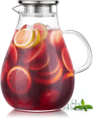 Glass Pitcher, 86oz Glass Water Pitcher with Lid and Handle, Large Borosilicate Hot/Cold Water Jug for Iced Tea