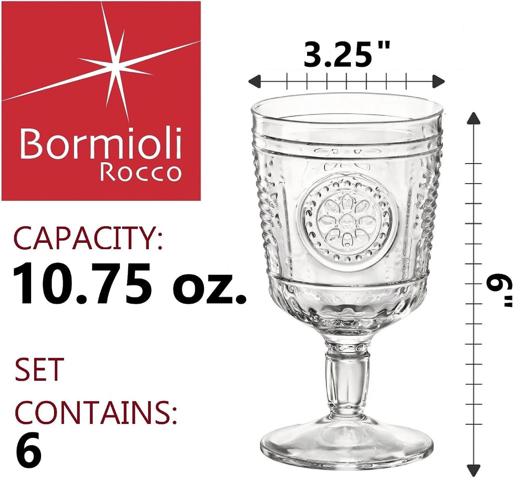 Romantic (Set Of 6) Stemware Glasses, 10.75 Oz. Clear Crystal Glass, Made In Italy.