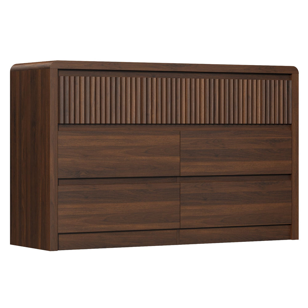 Walnut Fluted 7 Drawer Dresser, Curved Edge, 50" Wide