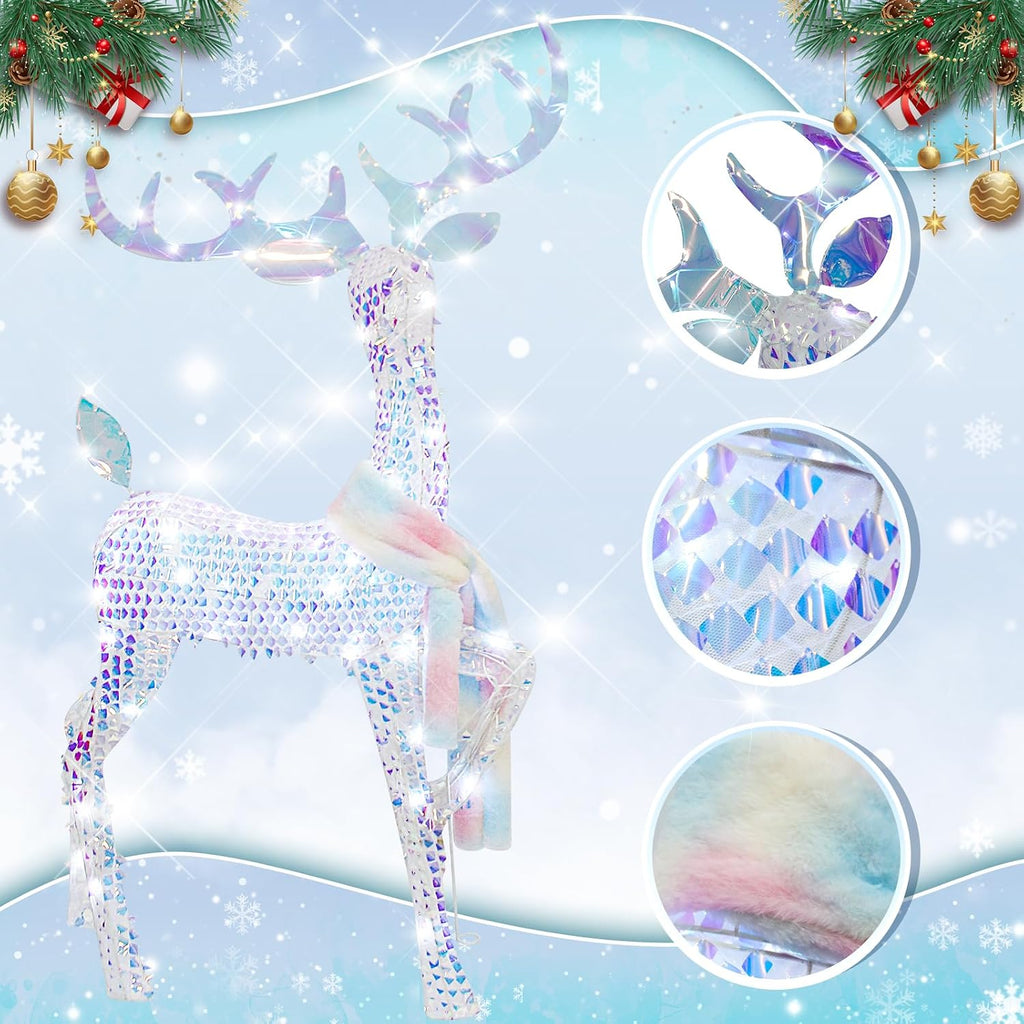 4.5FT Lighted Up 3D Iridescent Christmas Reindeer Decorations