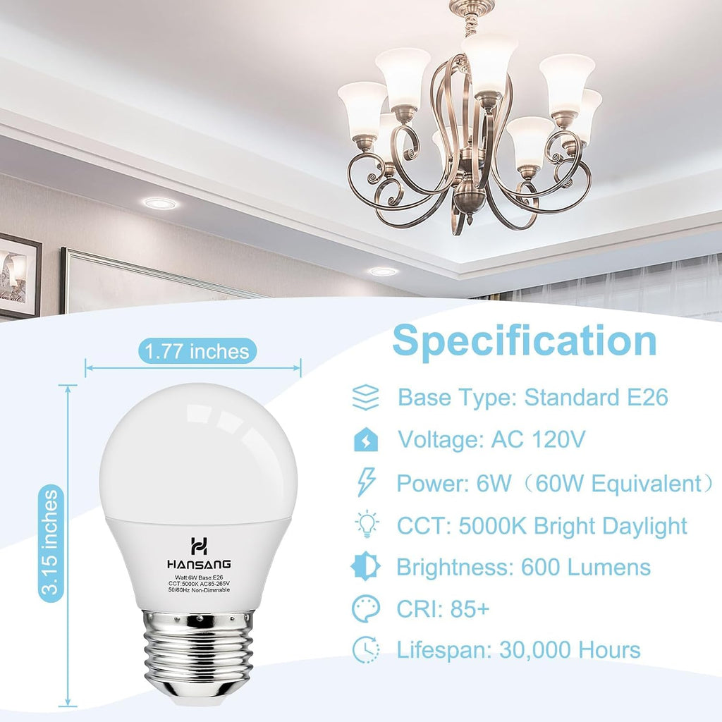 A15 LED E26 Ceiling Fan Light Bulbs 5000K Daylight 60W Equivalent