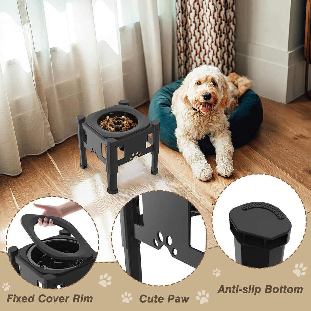 Elevated Slow Feeder Dog Bowls with 3 Heights Adjustable Stand