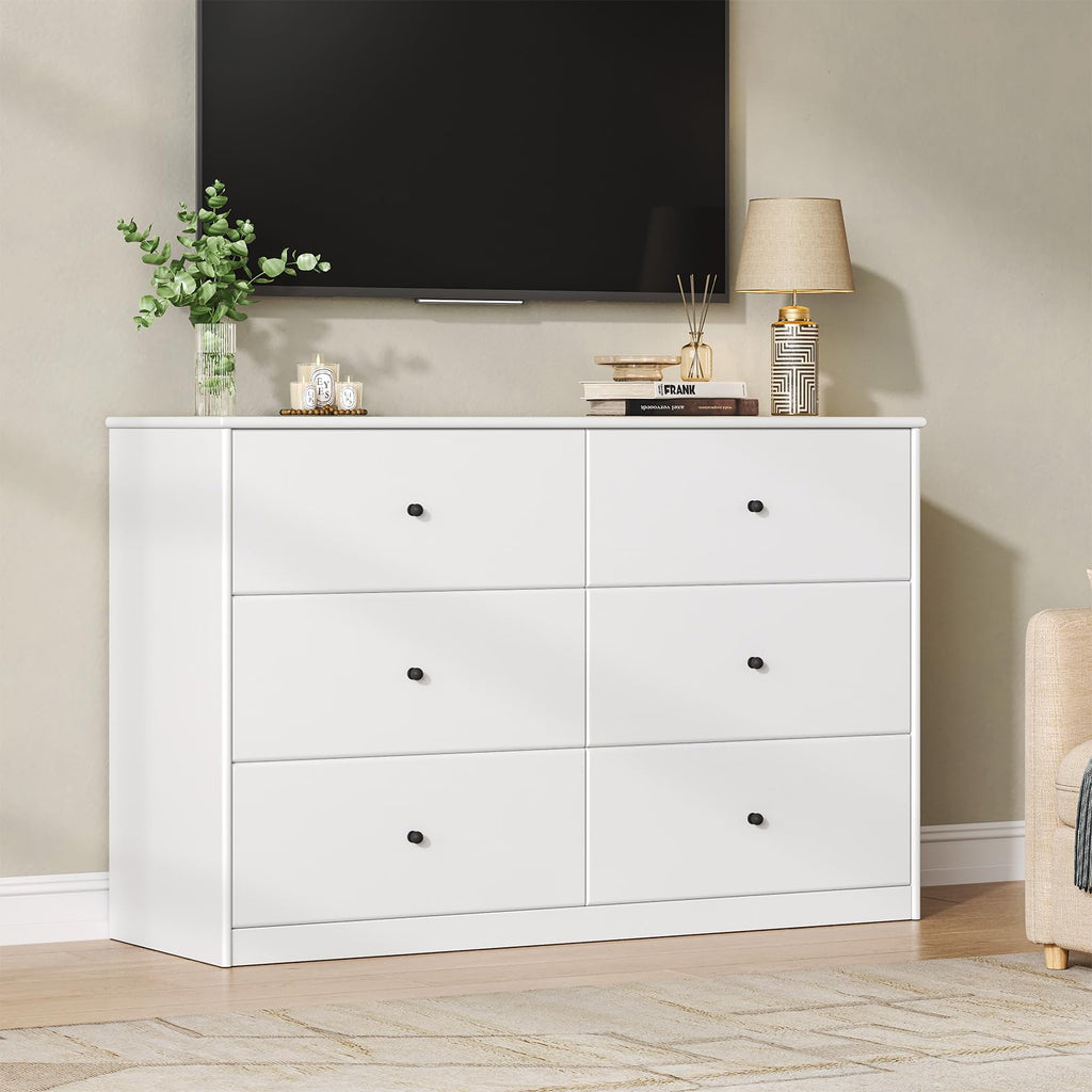 6 Drawer, 47.2" Wide, White