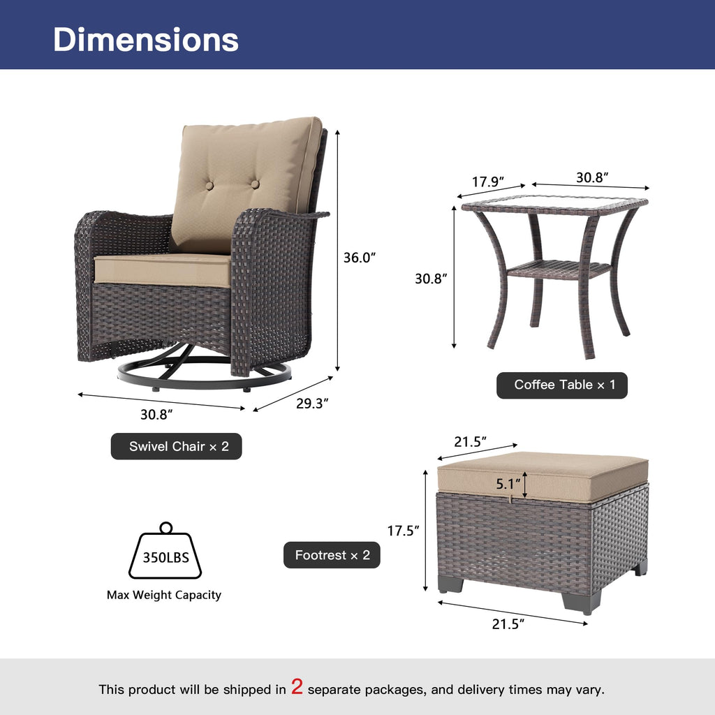 5-Piece Outdoor Swivel Rocking Chair Set with 4" Thick Cushions and High Back, Wicker Patio Chairs with Side Table &