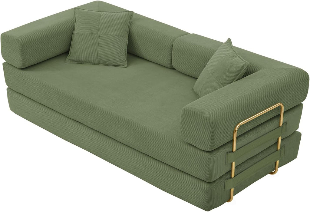 4-in-1 Folding Convertible Sofa Bed, 78 Inch Oversized Corduroy Upholstered Boneless Couch, Loveseat Sleeper with