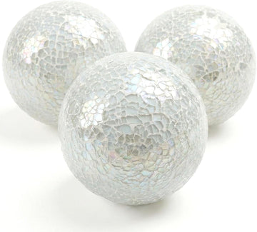 Decorative Balls for Bowls, 4 Inch White Orbs Glass Balls - Set of 3