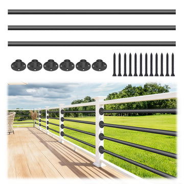 8 Foot x 1-inch Round Horizontal Bar Baluster for Stair Remodel- Wrought Iron Hollow Staircase Metal Spindles for