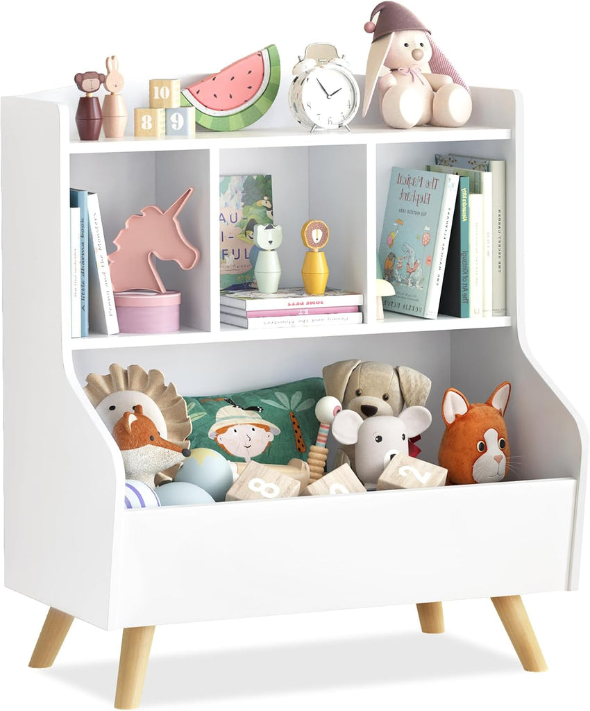 Kids Bookshelf and Toy Storage, 3-Tier Wooden Open Bookcase, Baby Book and Toy Storage Display Organizer with