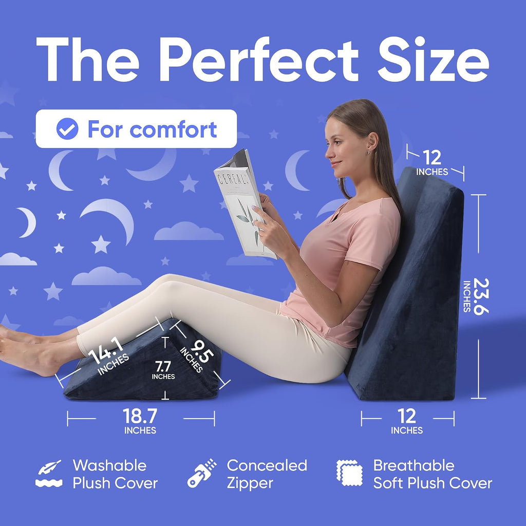 Health Bed Wedge Pillow - 2 Separate Memory Foam Incline Cushions, System for Legs, Knees and Back Support Pillow