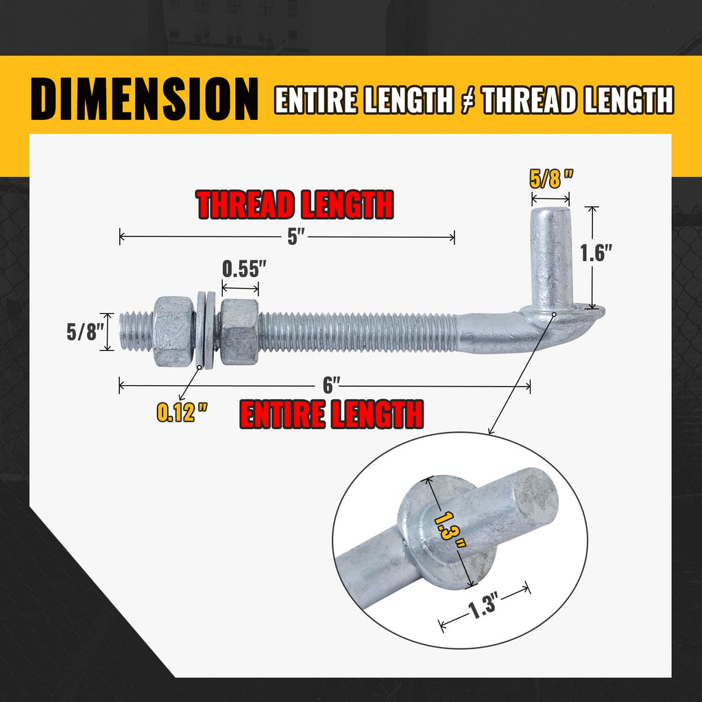 5/8" X 6" J Bolt Gate Hinge, Heavy Duty Gate Hinge Bolt, 2-Pack