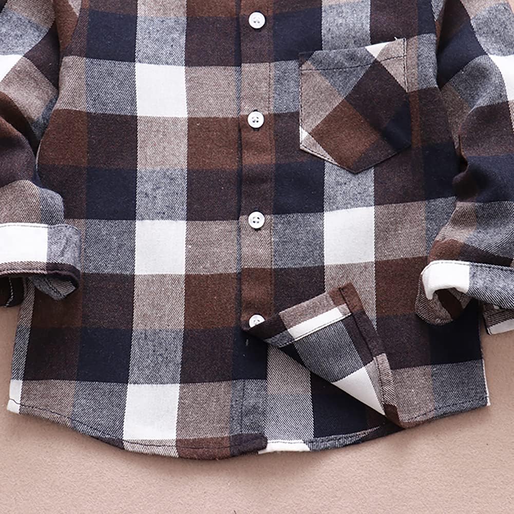 Kids Little Boys Girls Baby Red Plaid Flannel Long Sleeve Button Down Flannel Shirt Plaid Tops Girl Boy Clothes