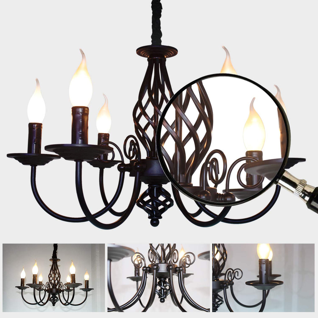Black Chandelier, 6-Light Farmhouse Candle Light