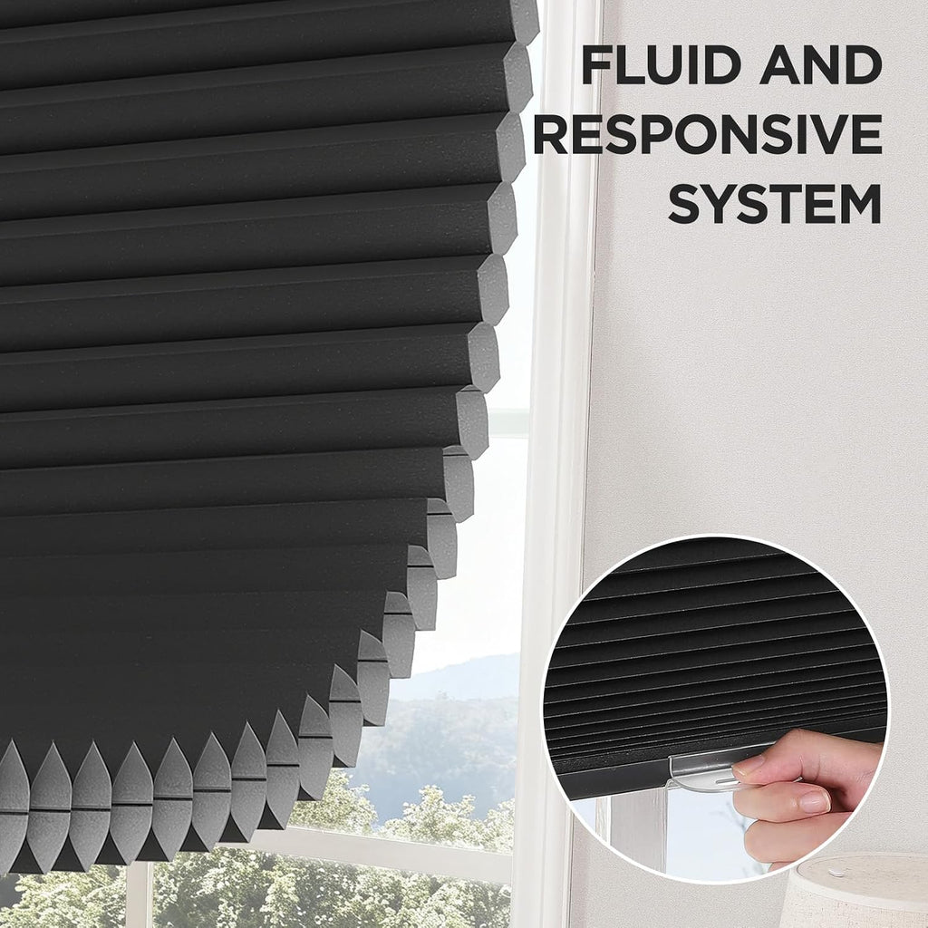 No Drill Light Filtering Cellular Shades, Black, | Thermal Insulating, No Drill Blinds for Windows, Light Filtering