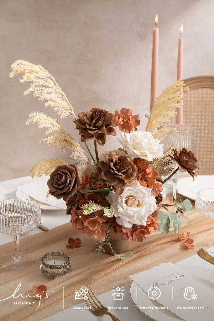 Artificial Fake Faux Gardenia Roses Brown