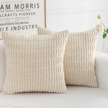 Corduroy Decorative Throw Pillow Covers, Boho Stripe Soft Square Cushion Case Home Decor Couch Bed Sofa, Set of 2
