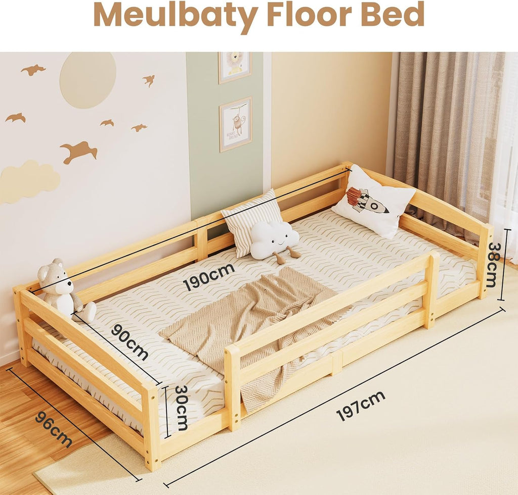 Toddler Floor Bed with Wood Slats, Montessori Floor Bed Frame for Kids