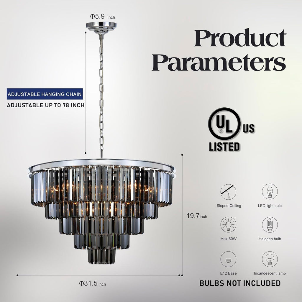 Inspired Odeon Style 16-Light Chrome Smoke Crystal 5-Tier Modern Chandelier W31.5" - A107-B07QGZMLKN