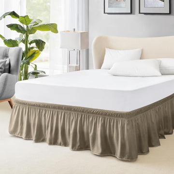 Queen Bed Skirt, Elastic Wrap Around Bed Skirt Queen Size, Bed Skirting for Adjustable Bed, Easy Fit with 15-Inch