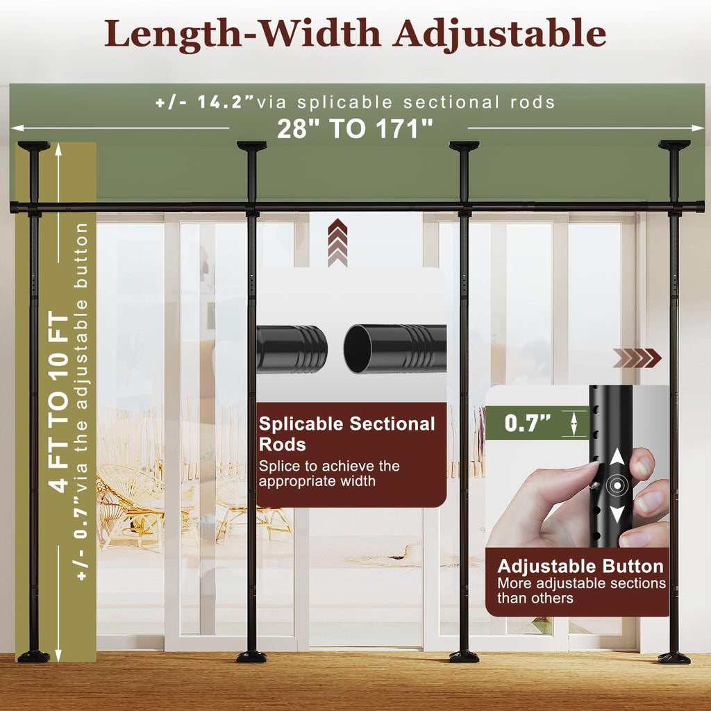 Room Divider for Room Separation, 4-10ft(H) 28-171inch(W), Black