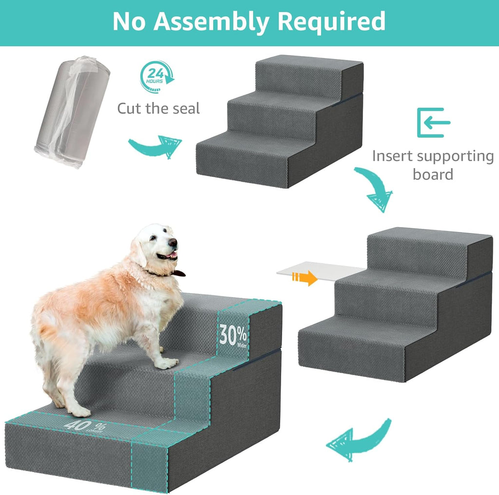 Large Dog Stairs for High Beds - Extra Wide Pet Steps for Large Dogs to Get on Tall Bed 3 Deep Step Cat Ramp for Couch