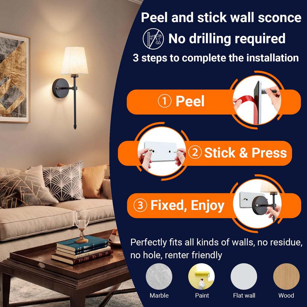Battery Operated Wall Sconce Set Of Two with Remote Control, Indoor Not Hardwired Dimmable Battery Operated Wall