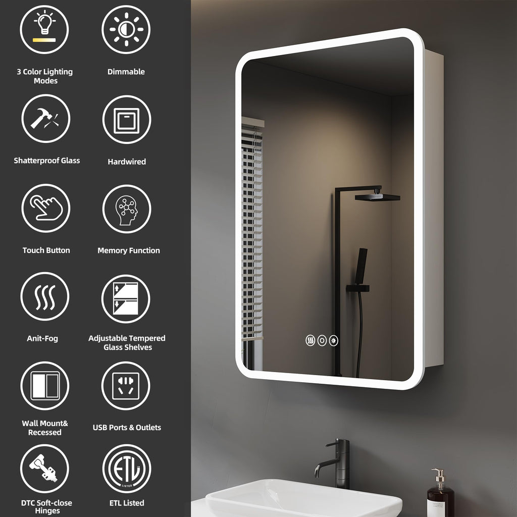 16 x 24 Inch Medicine Cabinet with Mirror and LED Light