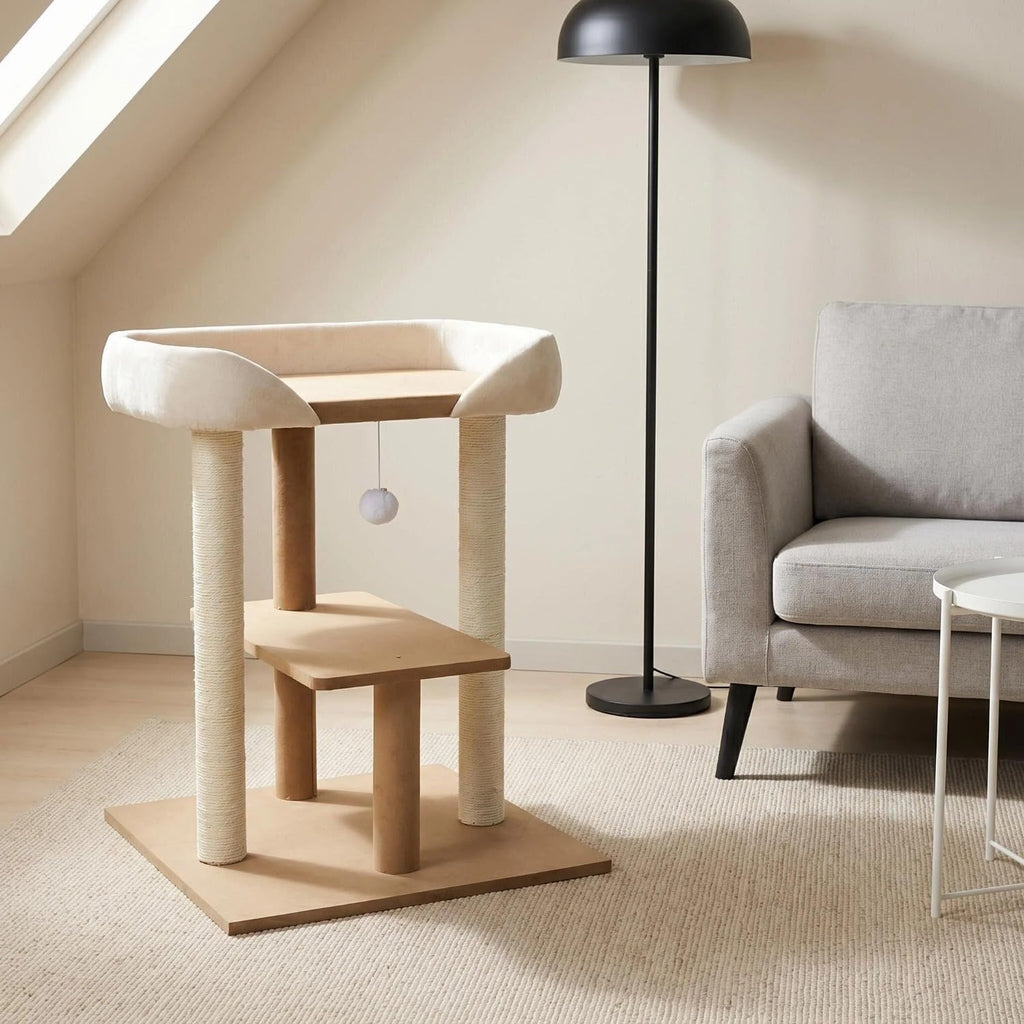 Modern Wooden Cat Tree Tower with Extra Large Platform, Perch Sofa Couch Bed for Maine Coon, Window View Design
