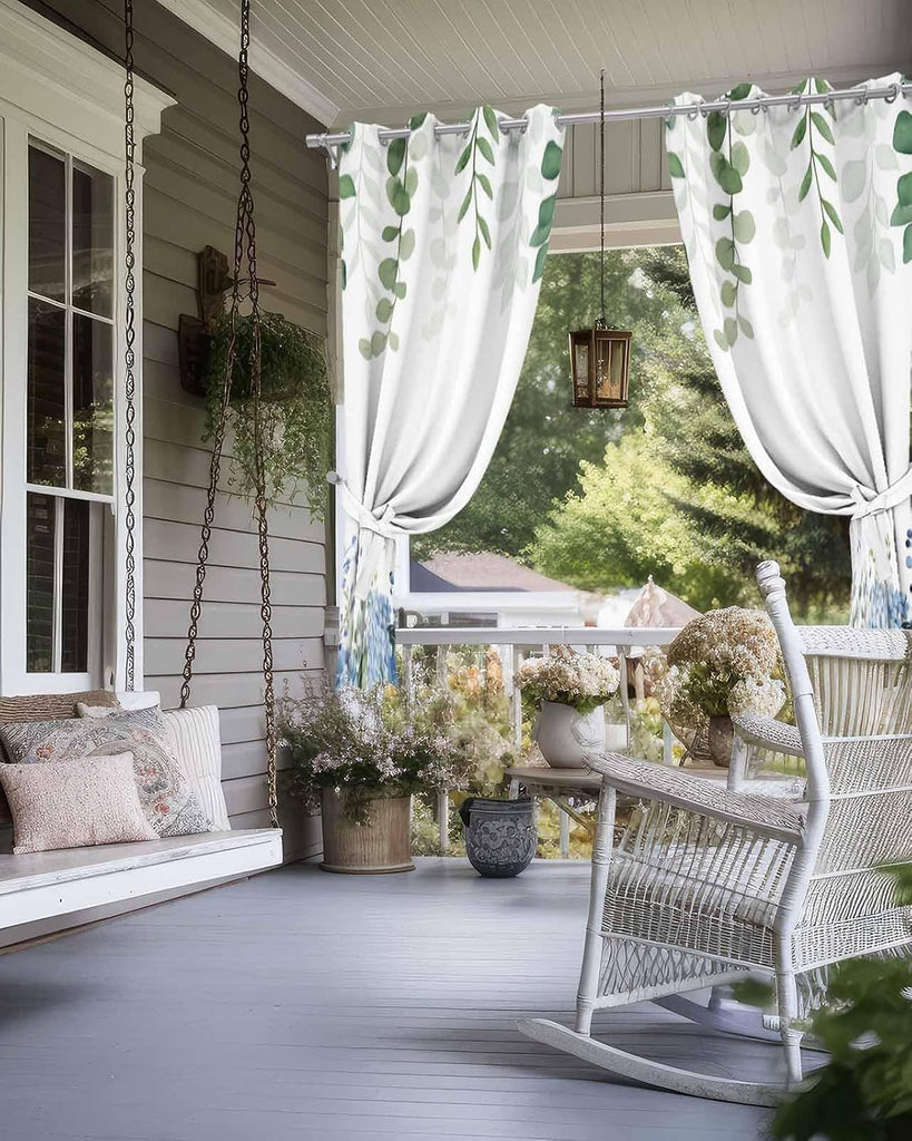 Outdoor Curtains Waterproof, Eucalyptus Leaves Privacy Screen Outdoor Front Porch Decor, Grommet Outside Curtains for