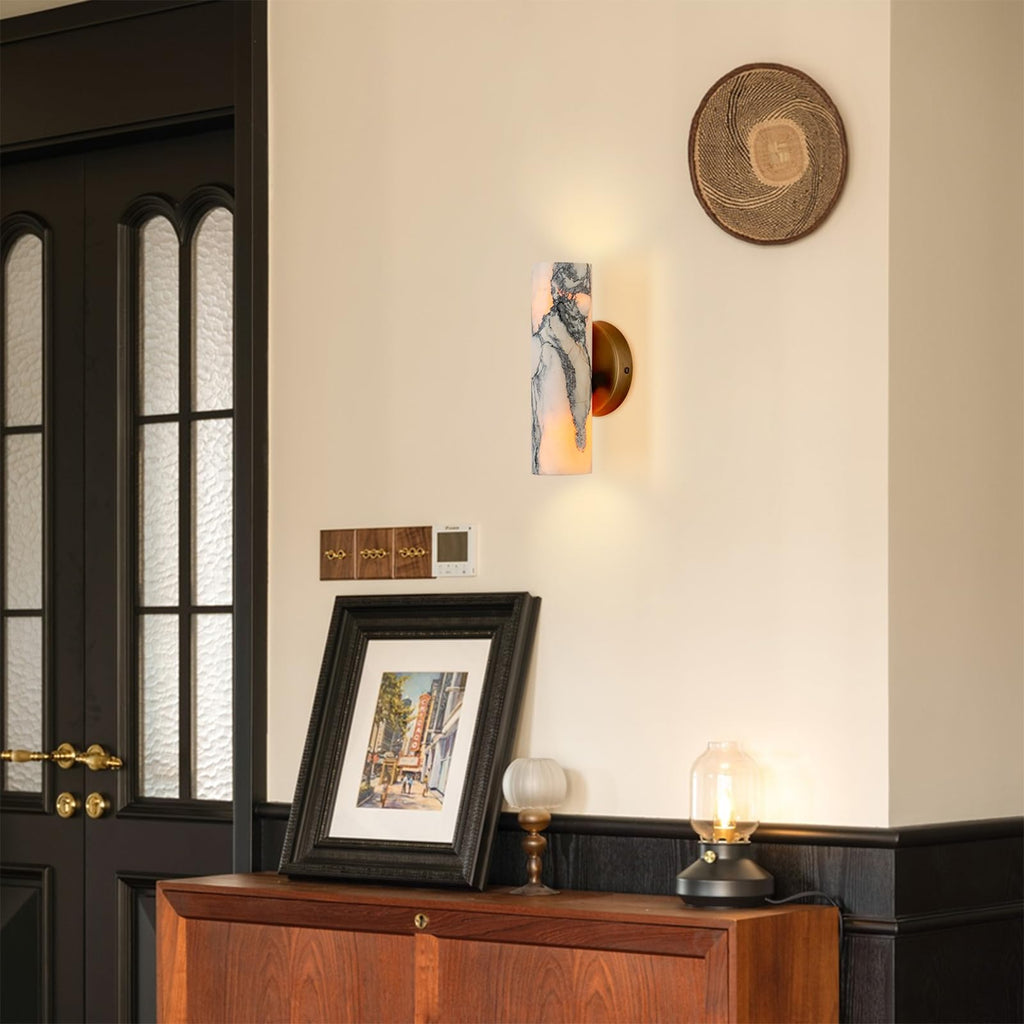9.45 Inch Alabaster Wall Sconces, Nordic Style Natural Stone Wall Lamp, Marble Lampshade Up and Down Lighting