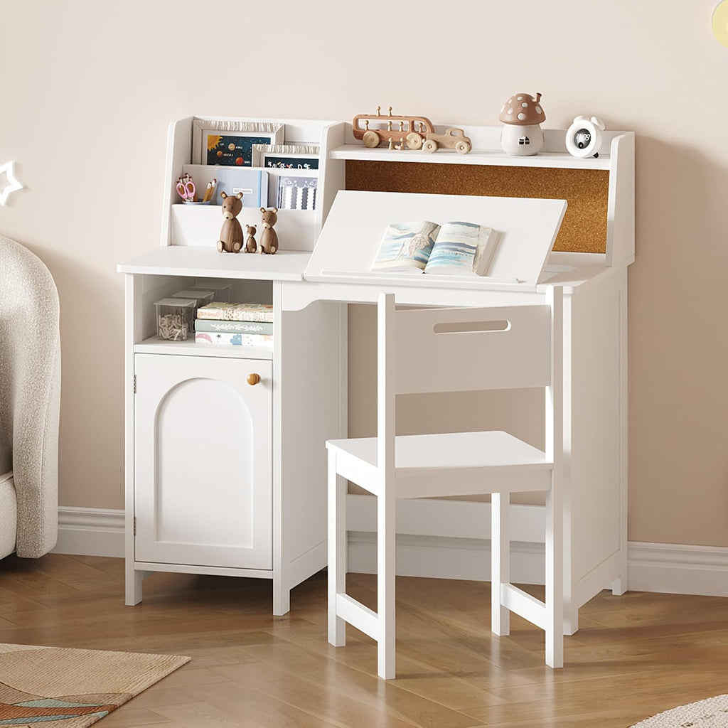 Kids Study Desk and Chair Set with Tiltable Desktop for 3-8 Years