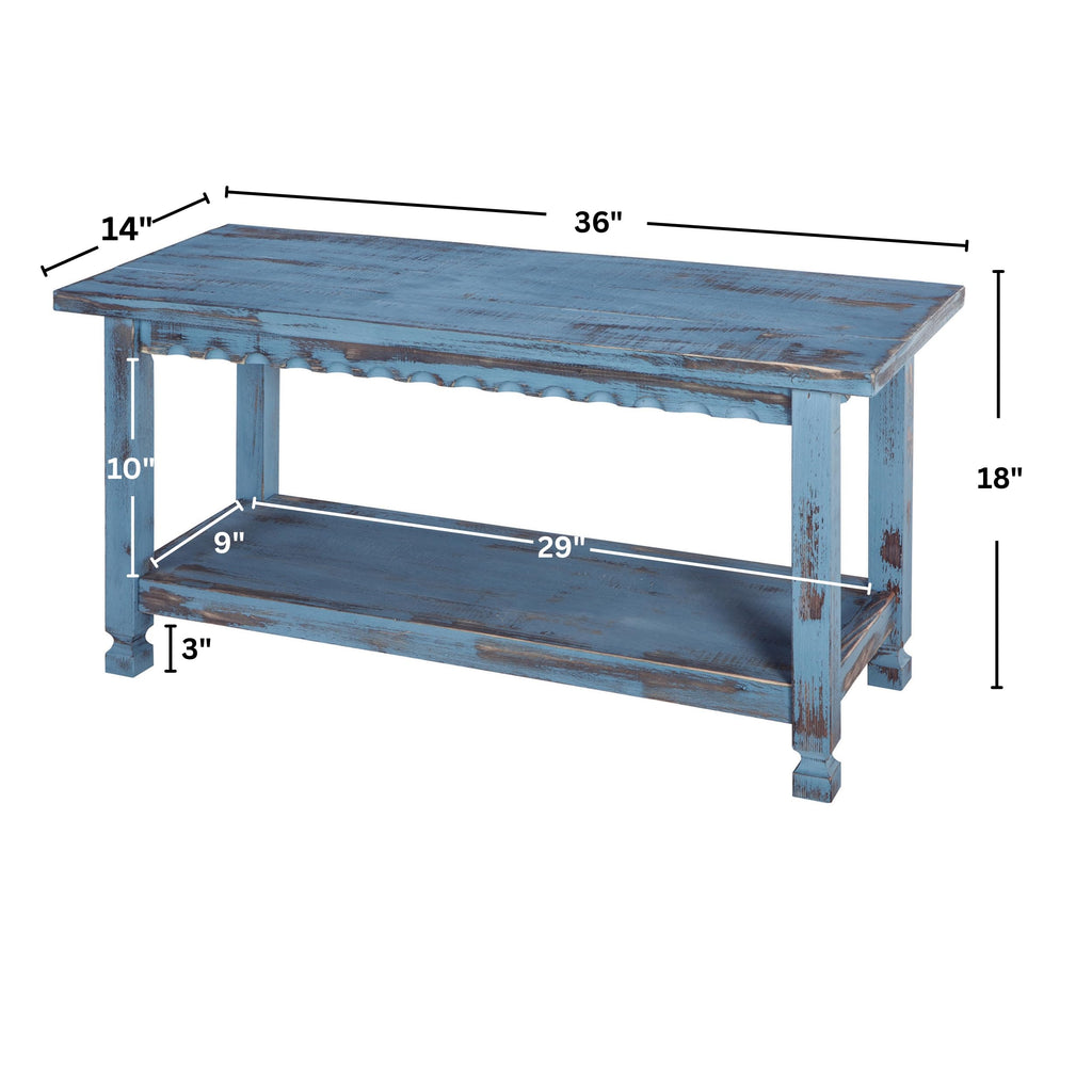 Country Cottage Entryway Bench with Shoe Storage, Blue Antique