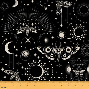 Gothic Style Fabric by The Yard Soft Polyester, Moth Sun and Moon Pattern Waterproof Fabric for Boys Girls