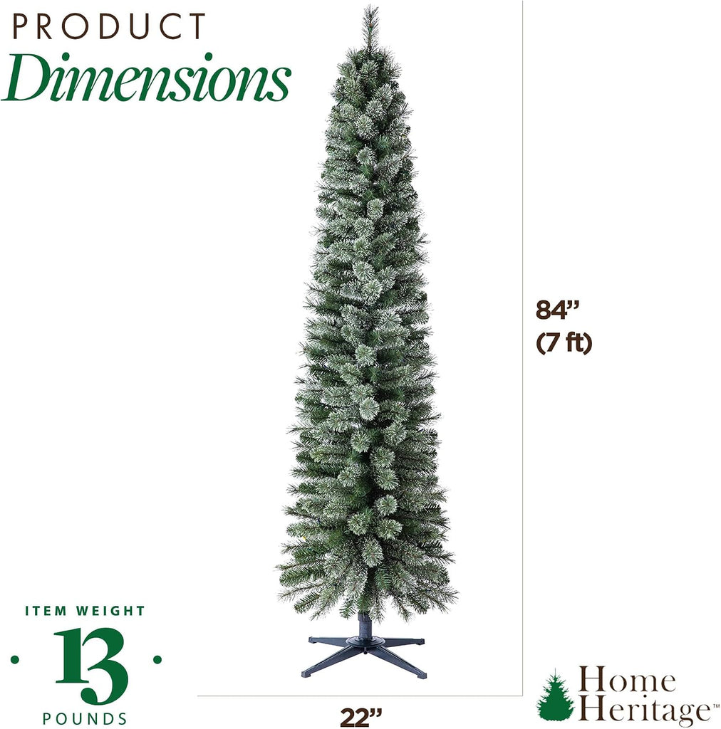 Stanley 7ft Pre-Lit Slim Pencil Christmas Tree, 350 Lights | Artificial Pine Tree with White Incandescent Lights and