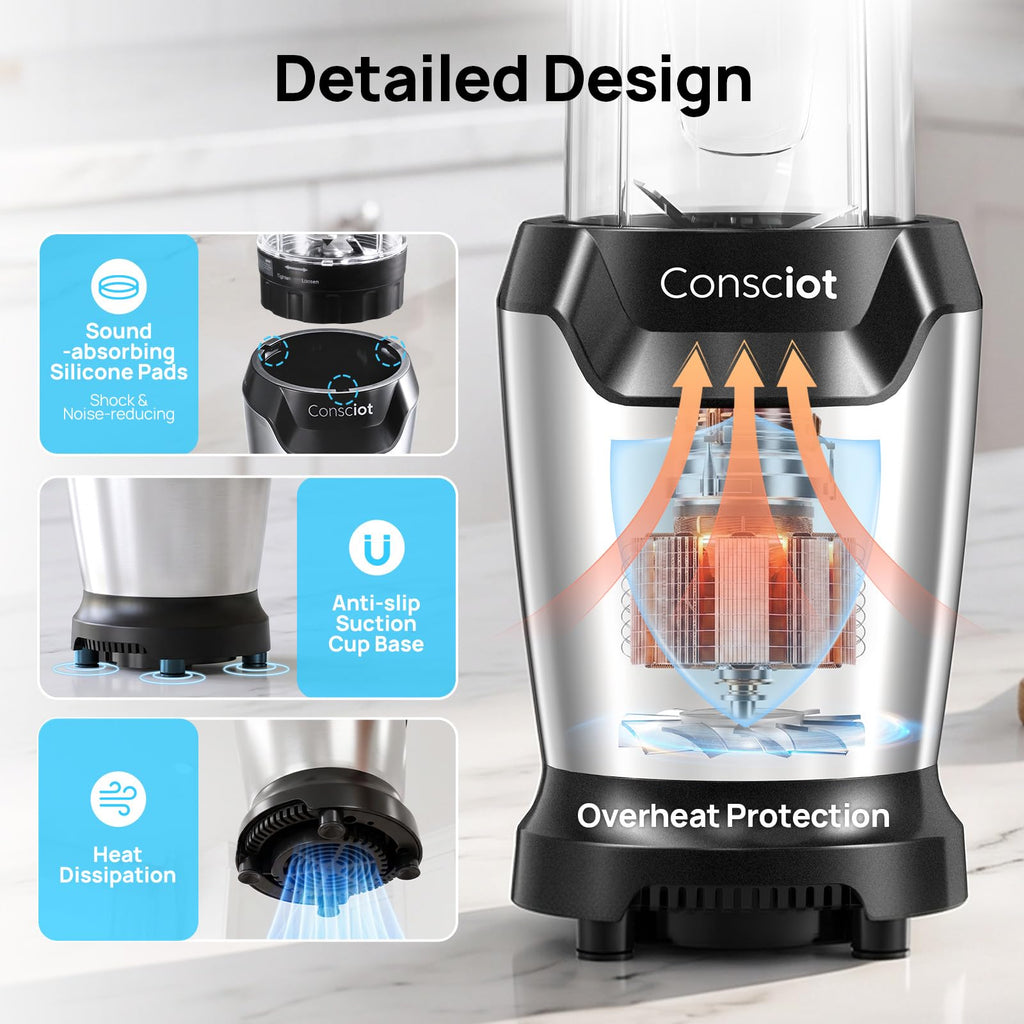 11-Piece Countertop Blender Max 1300W, with 37oz, 32oz & 22oz Cups