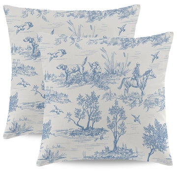 Blue and White Toile Pillow Covers 24x24 Inch Set of 2 Vintage French Country Throw Pillow Cover Rustic Linen Cushion