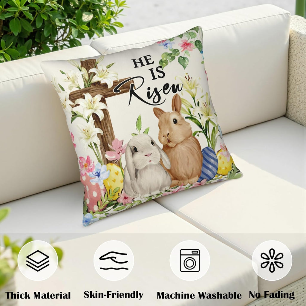 Easter Bunny Pillow Covers 18x18 Inch Rabbit Pattern Decorative Throw Pillow Covers Spring Holiday - Set of 2