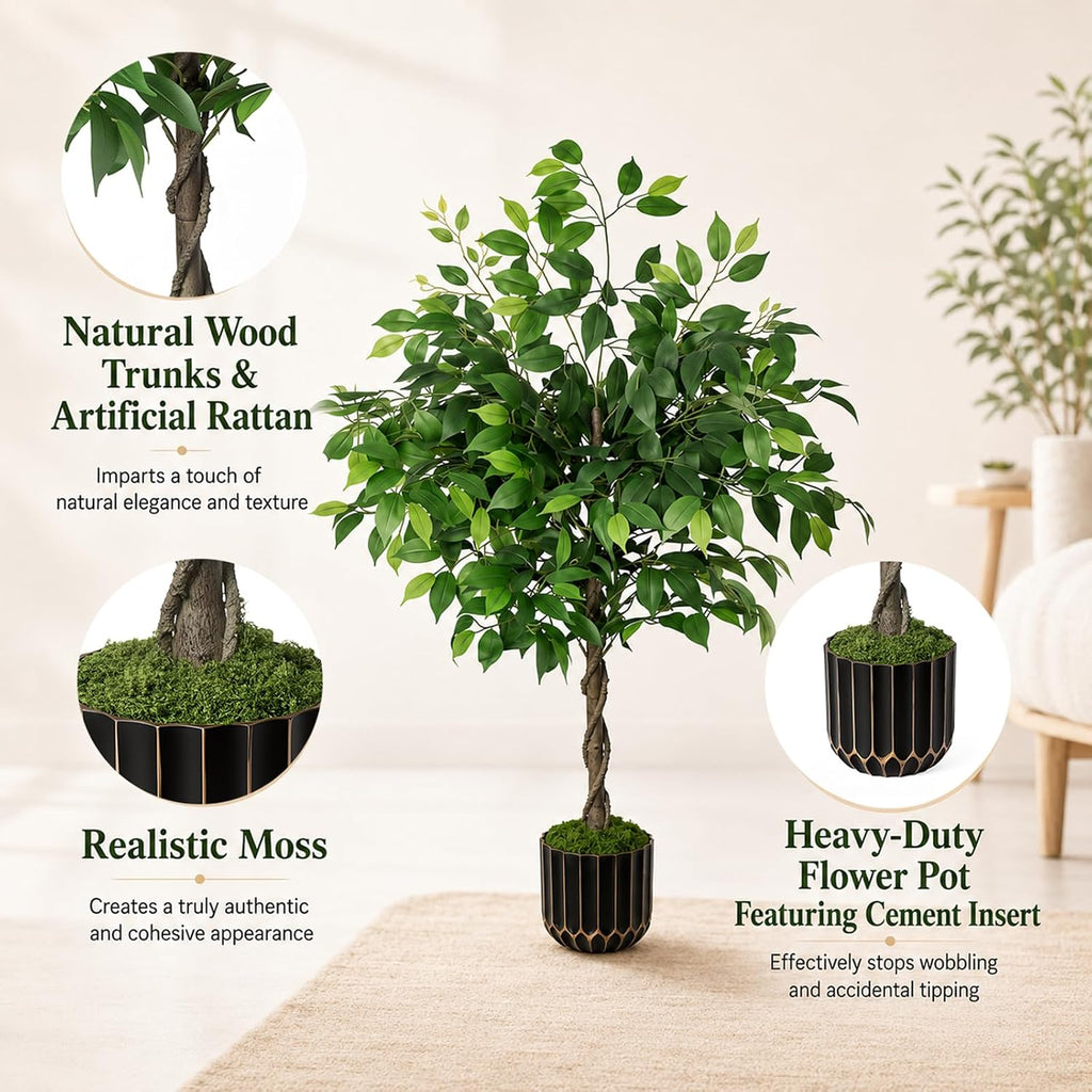 4ft Artificial Ficus Tree with Weighted Base - Faux Silk Floor Plant & Corner Decor