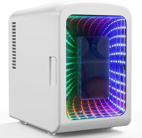 Mini Fridge 4 Liter/6 Cans Portable Mini Compact Refrigerator with Gaming Light, for Bedroom,Car,Office and Dorm
