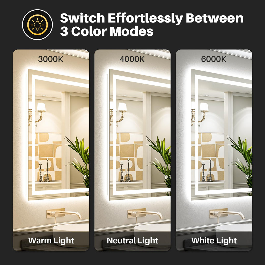 55x40 Inch LED Bathroom Mirror with Lights, Backlit & Front Lit