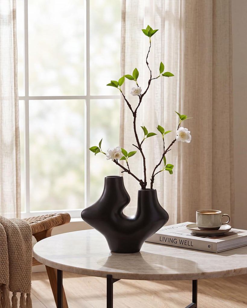 Vase with Greenery - 1 Pcs 22'' Artificial Stems with Buds in Ceramic Vase, Potted Plant Indoor Fake Plants Bathroom