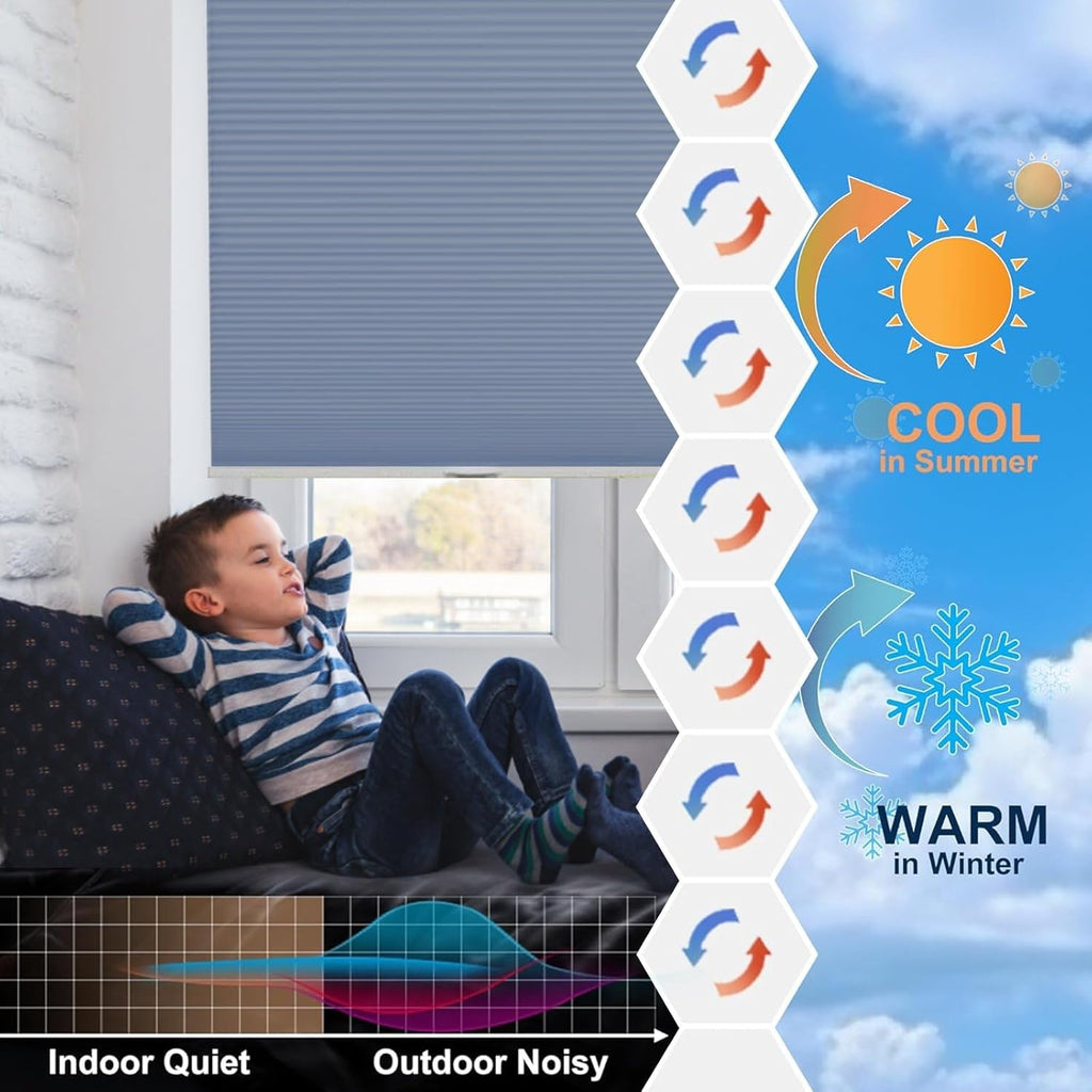Cordless Honeycomb Cellular Shades No Drill No Tools Easy to Install UV Protection Indoor Windows Thermal Insulated