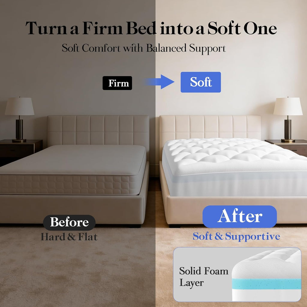 Cooling 4 Inch Full Size Dual Layer Mattress Topper, 2 Inch Gel Memory Foam, 2 Inch Soft Pillow Top Pad, Bedroom