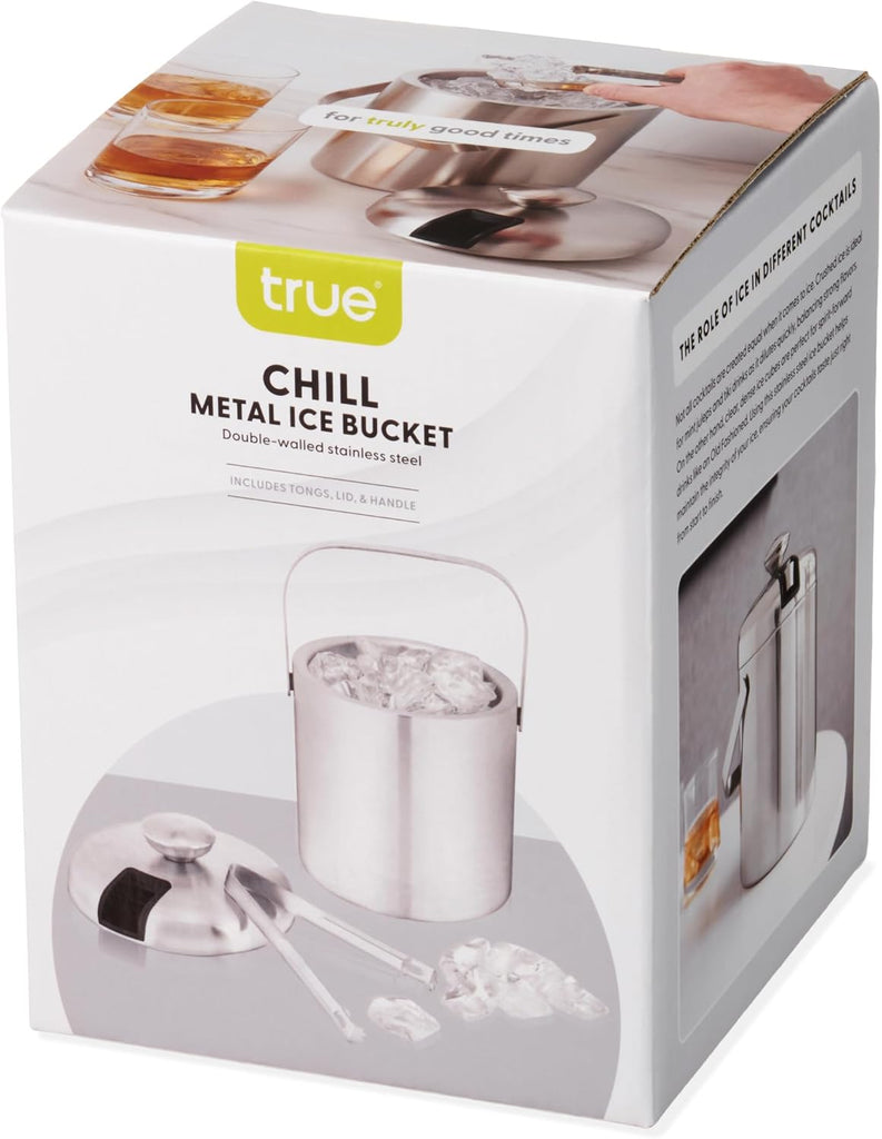 Stainless Steel Ice Buckets for Parties with Lid, 1.3L Capacity Double Wall Ice Bucket with Tongs, Insulated Ice