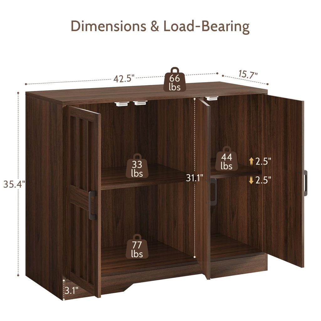 Modern Farmhouse Buffet Cabinet with Storage, 42" Large Sideboard Storage Cabinet with 3 Barn Doors, Coffee Liquor