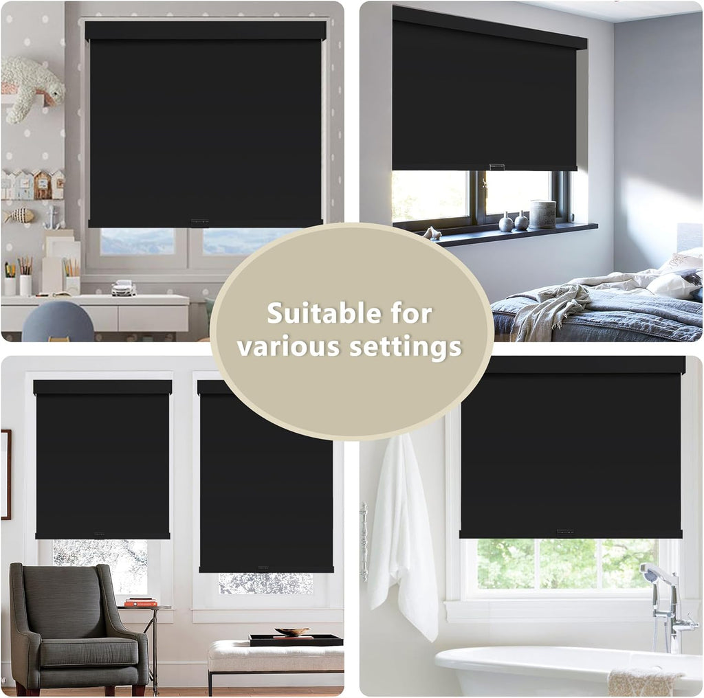 Cordless Blackout Roller Shades Blinds for Windows Free-Stop,Pull Down Room Darkening with Valance,Thermal Insulated