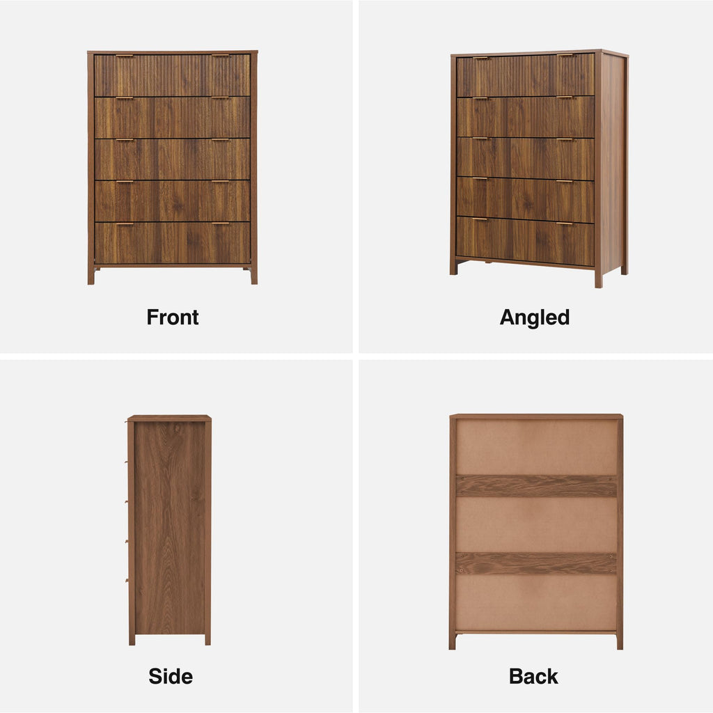5 Drawer Dressers, Modern Closet Chest of Drawers with Waveform Fluted Panel, Large Wood Storage Dresser Organizer