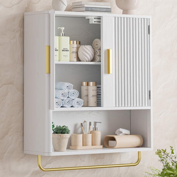 Bathroom Wall Cabinet, Medicine Cabinet with Fluted Door & Adjustable Shelf